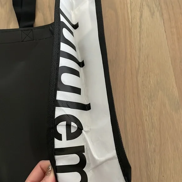3 for $15! Lululemon Shopping Bag Black and White logo Smallest Size Tote - Picture 2 of 3